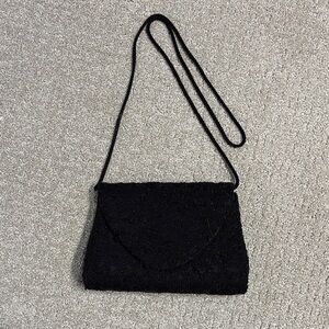 Elegant Black Beaded Women's Shoulder Bag